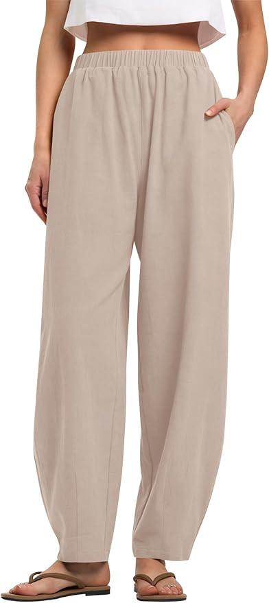 LOMON Linen Barrel Pants Women Wide Leg Palazzo Summer Baggy Harem Pants Boho Casual Trousers wit... | Amazon (US)
