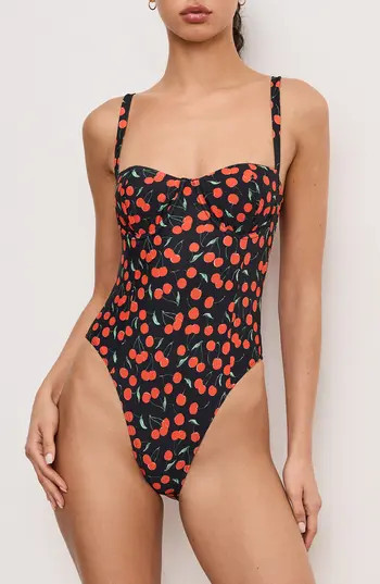 Good American Cherry Underwire One-Piece Swimsuit in Black Cherries003 at Nordstrom Rack, Size X-Small | Nordstrom Rack