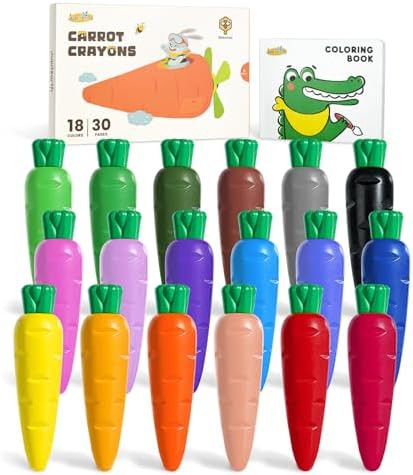 JUPITEARTH Carrot Crayons for Kids 18 Colors, Non Toxic Beeswax Toddler Crayons with 30-Page Colo... | Amazon (US)