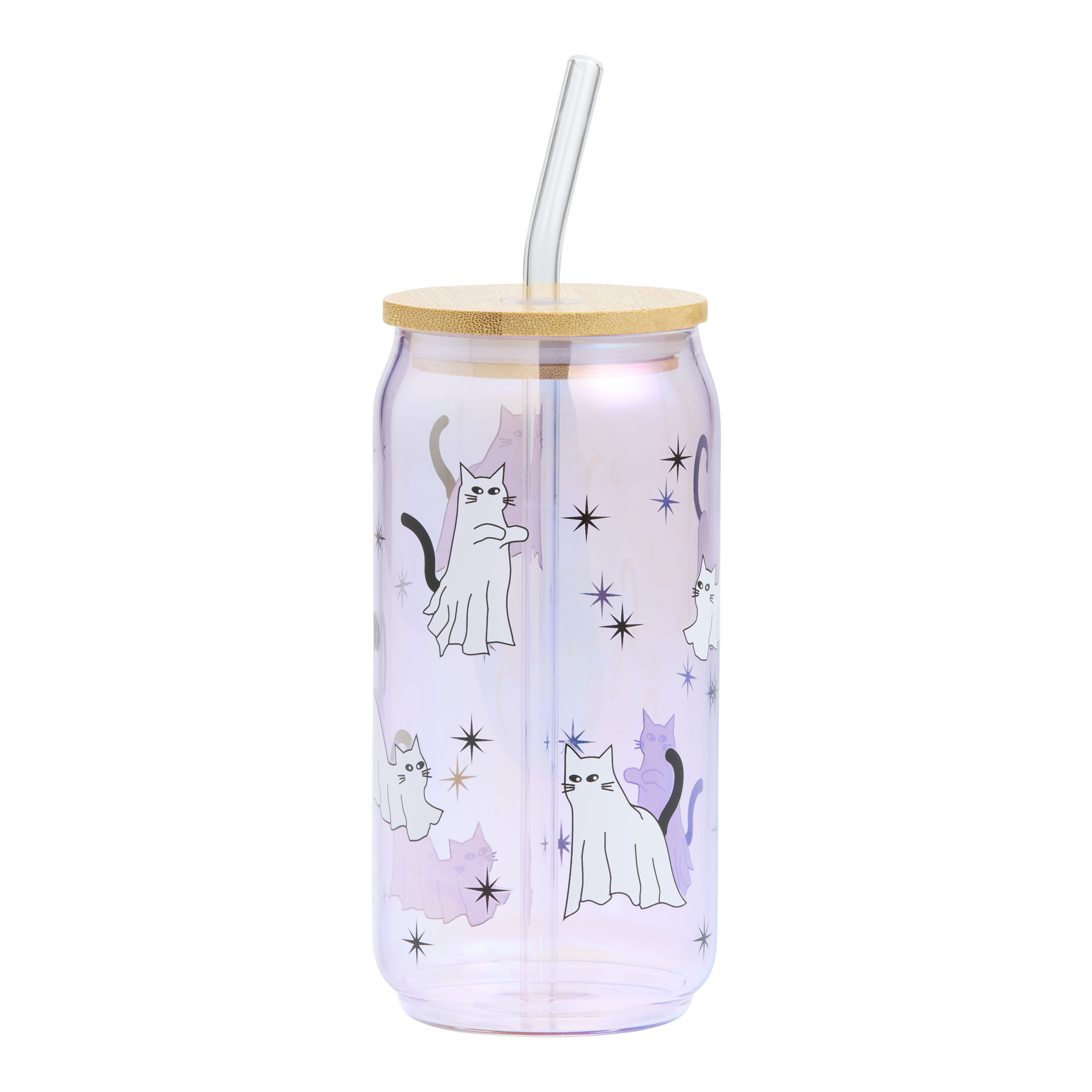 Iridescent Purple Ghost Cat To Go Tumbler with Straw | World Market