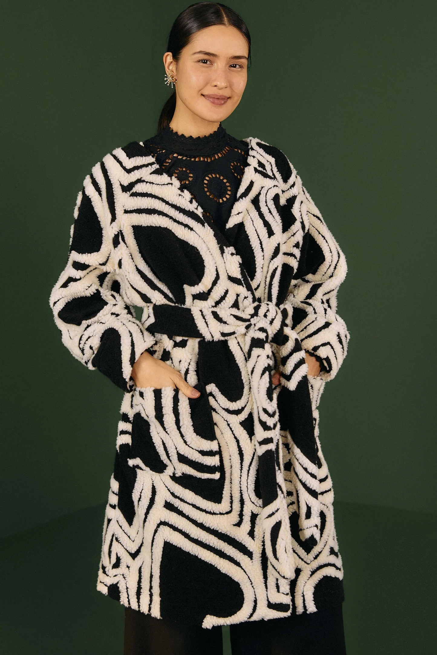 Black And White Wild Hearts Fleece Coat | FarmRio (US)