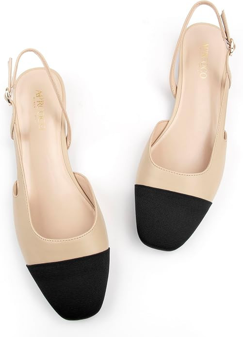 Slingback Flats for Women 2.0 Square Toe Two Toned Flats Wedding Shoes Low Heel Shoes for Women | Amazon (US)
