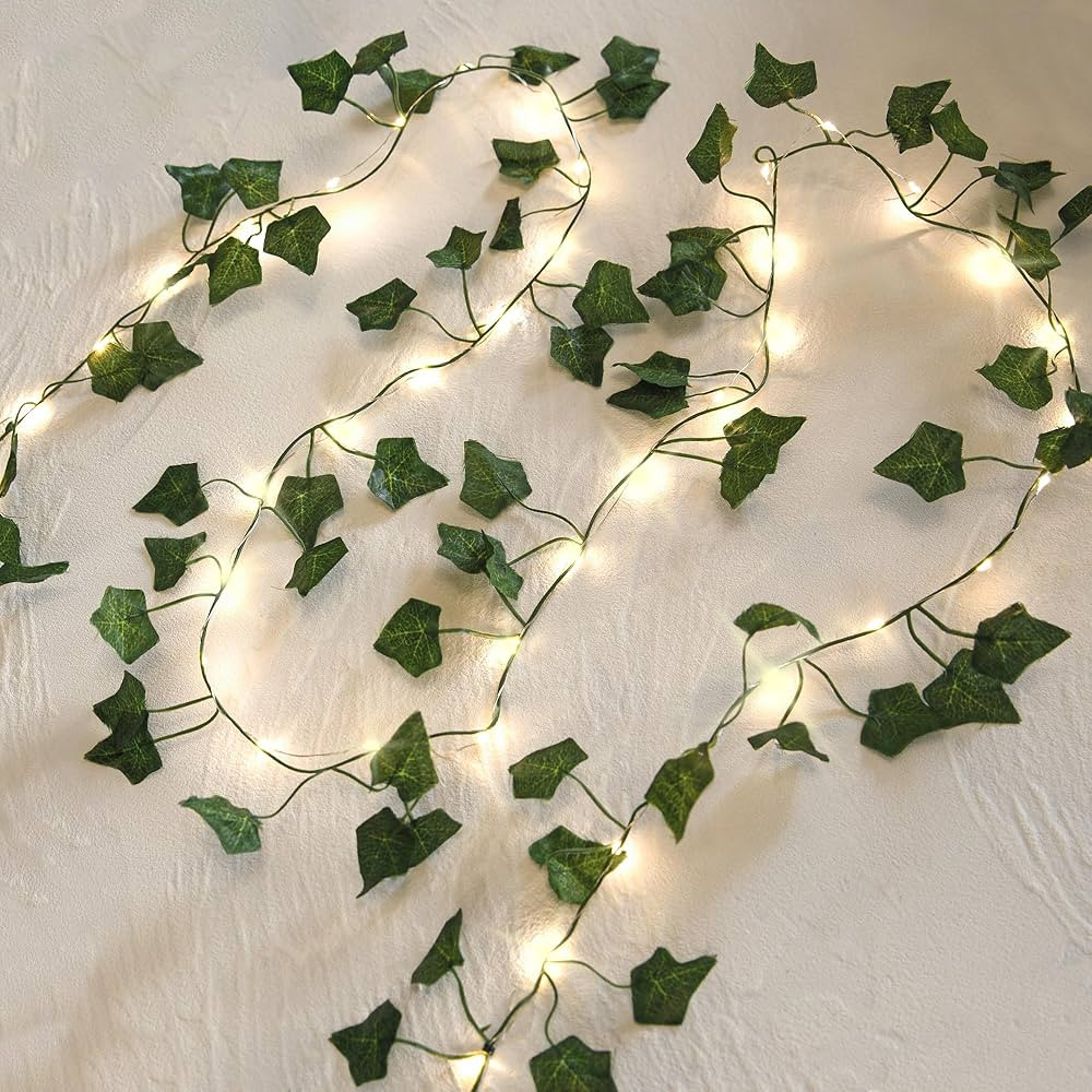 2 Pack 6.56 Ft Green Ivy Leaves Fairy String Lights Battery Operated, 80 LEDs Battery Powered Art... | Amazon (US)