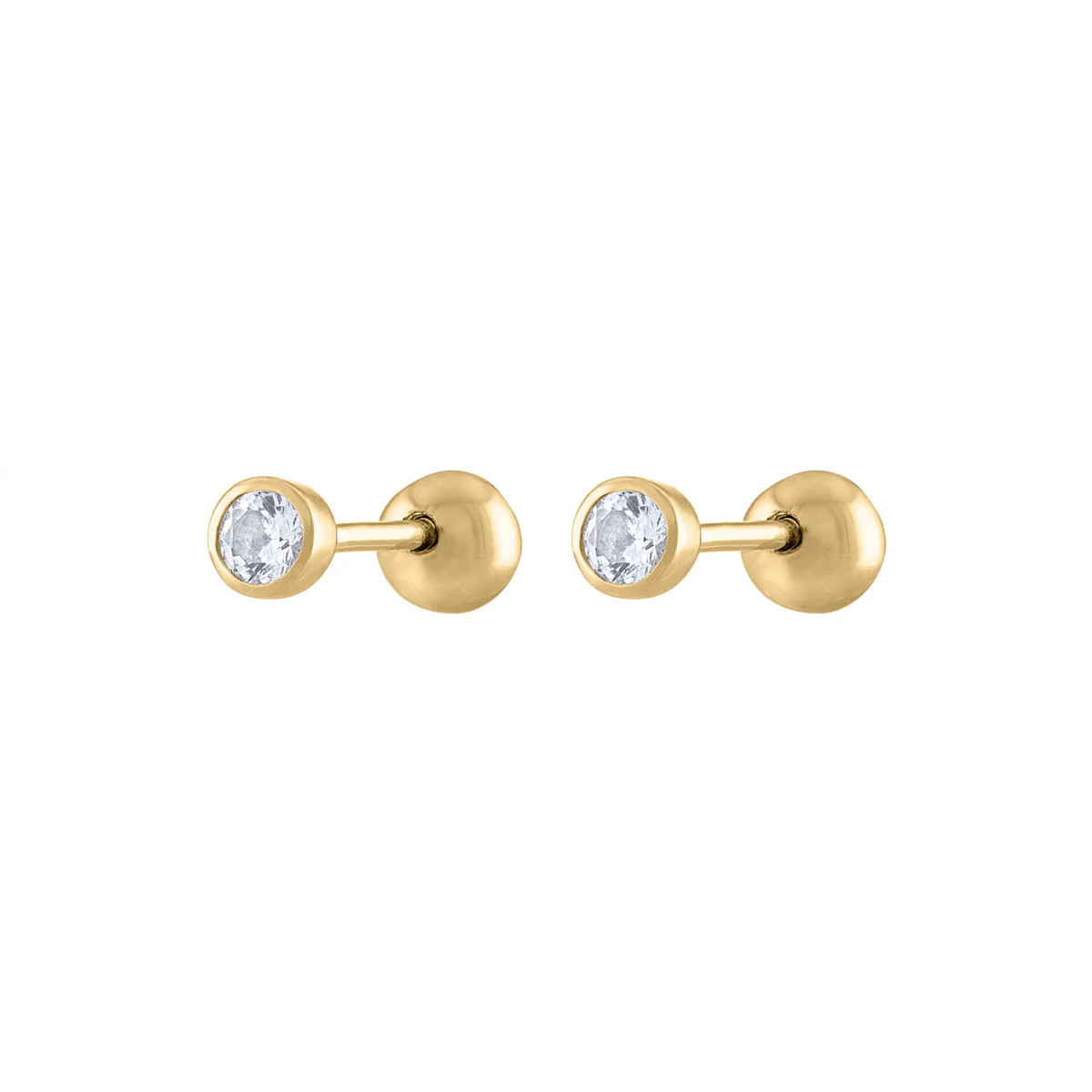 Tiny Sapphire Ball Back Earrings in 14k Gold | Maison Miru