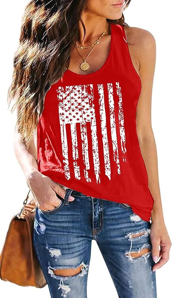 MAIHUN American Flag Shirt for Women 4th of July Tank Tops Patriotic Tshirt USA Flag Stars Stripe... | Amazon (US)