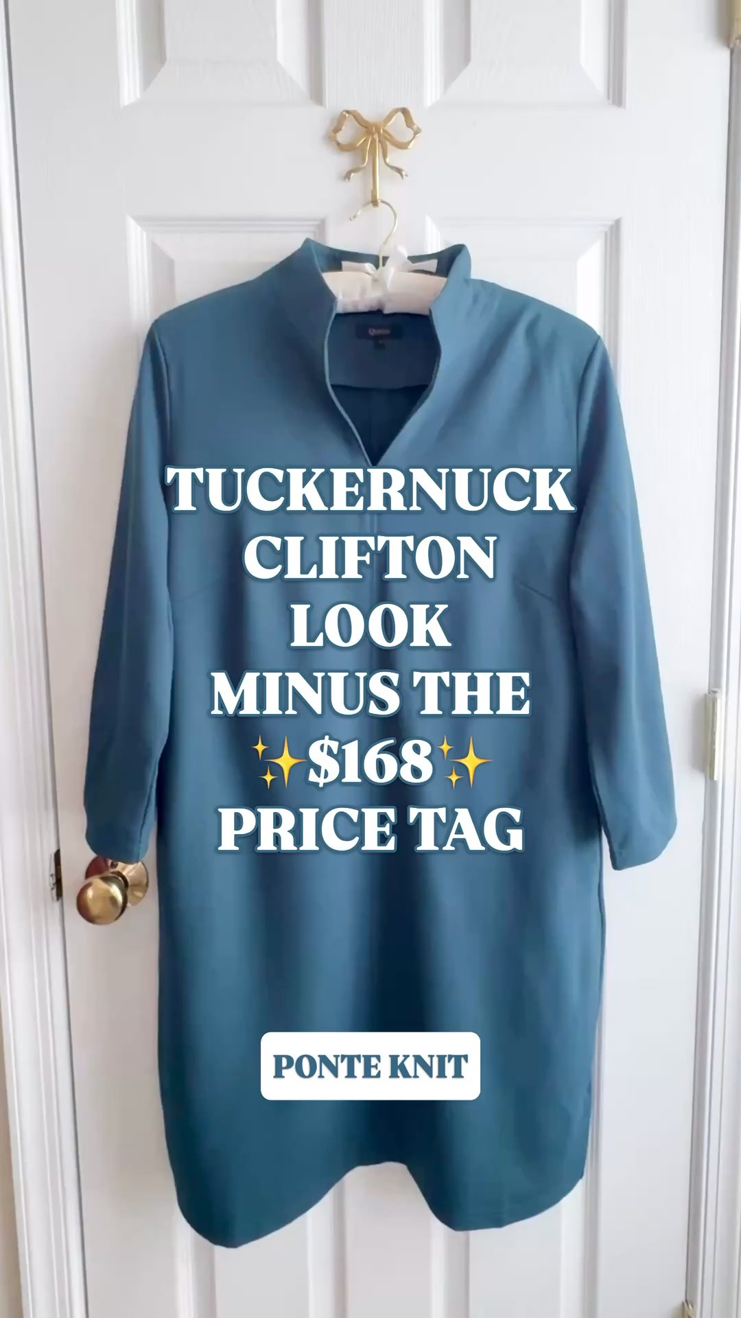 Tuckernuck Clifton look for less | Quince ponte dress | comfortable work dress | preppy fall outfits

The $168 Tuckernuck Clifton look for $60, with stretchy ponte knit you can comfortably wear all day. This Quince dress is BACK, and if you’ve been waiting for your color, I would take a look now.

The stand collar, split neckline and clean A-line silhouette give it that classic Tuckernuck look. Three-quarter sleeves and side pockets make it especially practical for work outfits, teacher outfits and everyday polished dressing. Another Quince find that delivers on quality.

The fabric is 67% rayon, 28% nylon and 5% spandex with four-way stretch. It has the structure of a work dress with the comfort of a knit, and the ponte resists wrinkling, pilling and fading.

A length note: I’m 5’4”, and this hits a little above my knees. The listed length is 38 inches, so taller women looking for a little more coverage may want to consider this one.

Wear it with flats for business casual office outfits, boots for fall weekends or gold earrings and heels for dinner and holiday plans. It’s the kind of versatile fall dress you can build several outfits around.

Available in multiple colors and restocked after selling out more than once. I don’t know when the next restock will be, so if you’ve had your eye on it, shop your favorite below.

Tuckernuck Clifton dress look for less, Quince ponte dress, Quince finds, stretchy work dress, comfortable work dresses women, teacher dresses fall, business casual dresses, office dresses with sleeves, fall dresses women, preppy fall outfits, fall fashion hauls, ponte knit dress with pockets, wrinkle resistant dress, split neck dress, affordable workwear @Quince

#PonteKnit #LTKFindsUnder100 #QuinceFinds #LookForLess #WorkDresses #TeacherOutfits #FallDresses #BusinessCasual #WorkOutfit #ShiftDress

#LTKSeasonal #LTKWorkwear #LTKTall