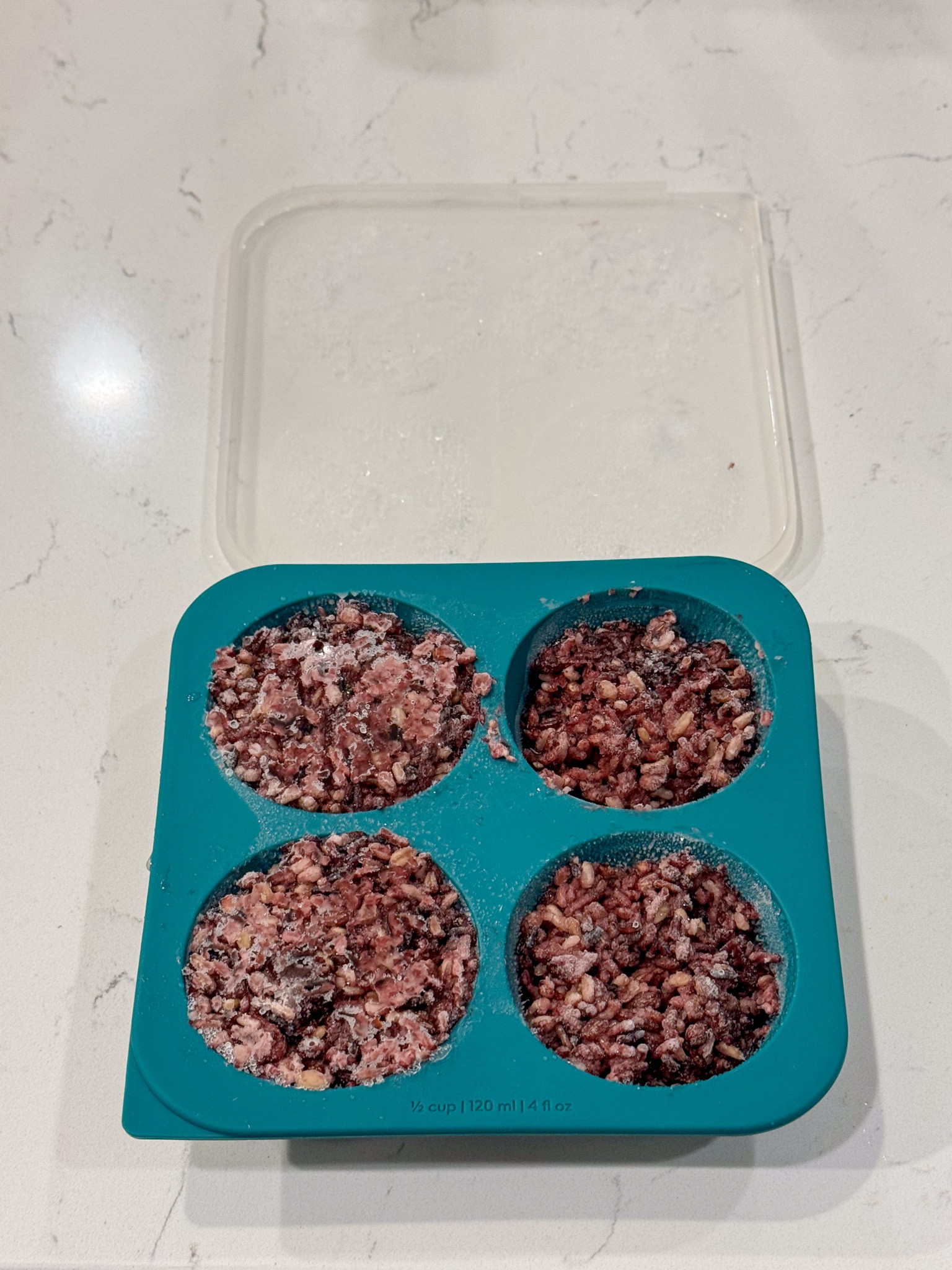 Perfectly sized for frozen rice meals 
1/2 cup can loosely fit into 90grams or firmly up to 140 grams cooked rice 