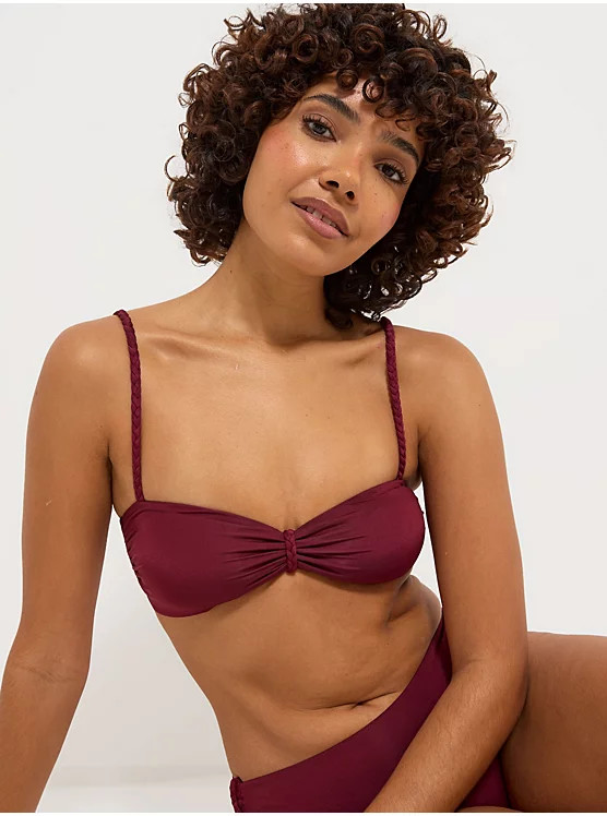 Burgundy Plaited Padded Bikini Top | George at ASDA
