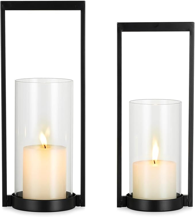 Sziqiqi Hurricane Candle Holder for Pillar: Black Modern Candle Holders for Table Centerpiece - G... | Amazon (US)