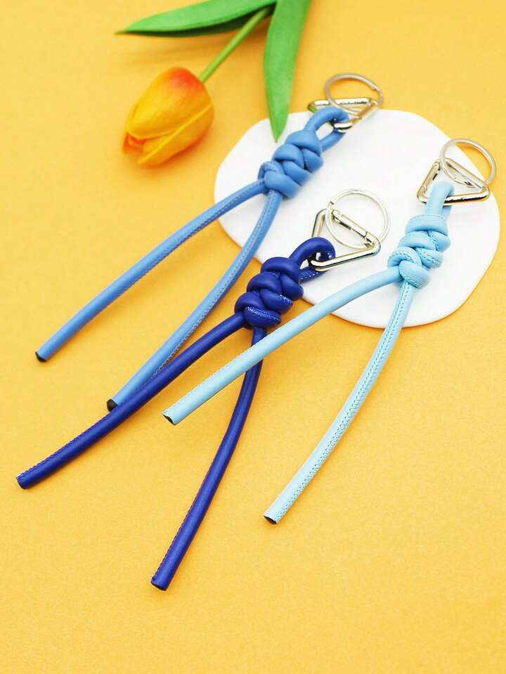 1pc Casual Minimalist Handmade DIY Knot Woven Leather Key Chain, Fashion Solid Color Keyring Pend... | SHEIN