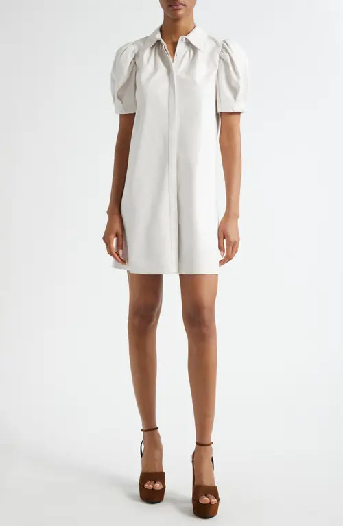 Alice + Olivia Jem Faux Leather Shift Dress in Off White at Nordstrom, Size Large | Nordstrom