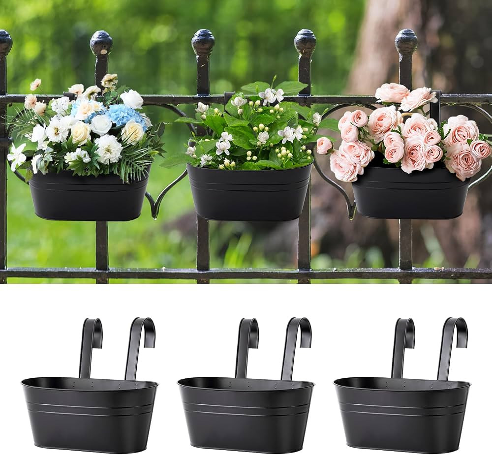 3 Pcs Iron Hanging Flower Pots 11 Inch Hanging Planters for Outdoor Plants Metal Hanging Bucket P... | Amazon (US)