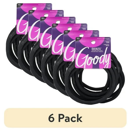 (6 pack) Goody Ouchless Hair Ties, Black, XL Fabric Covered Elastic Band, Thick, Long Hair, 10 Ct | Walmart (US)