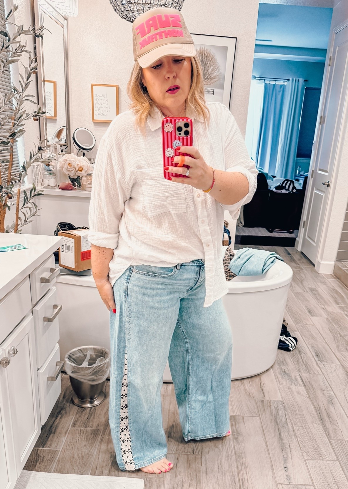 Crochet jeans. True to size. These are the regular length. I’m 5’8” but my legs are short.

#LTKOver40 #LTKMidsize #LTKootd