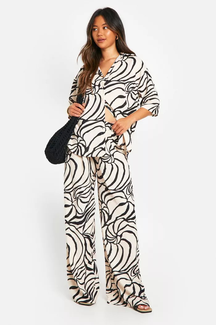 Hammered Mono Shell Print Oversized Shirt & Wide Leg Trousers | Boohoo.com (UK & IE)