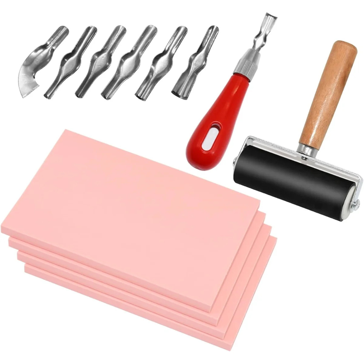 4 Pack Rubber Stamp Carving Blocks Pink Rubber Carving Blocks Linoleum Blocks with Cutter Tools f... | Walmart (CA)