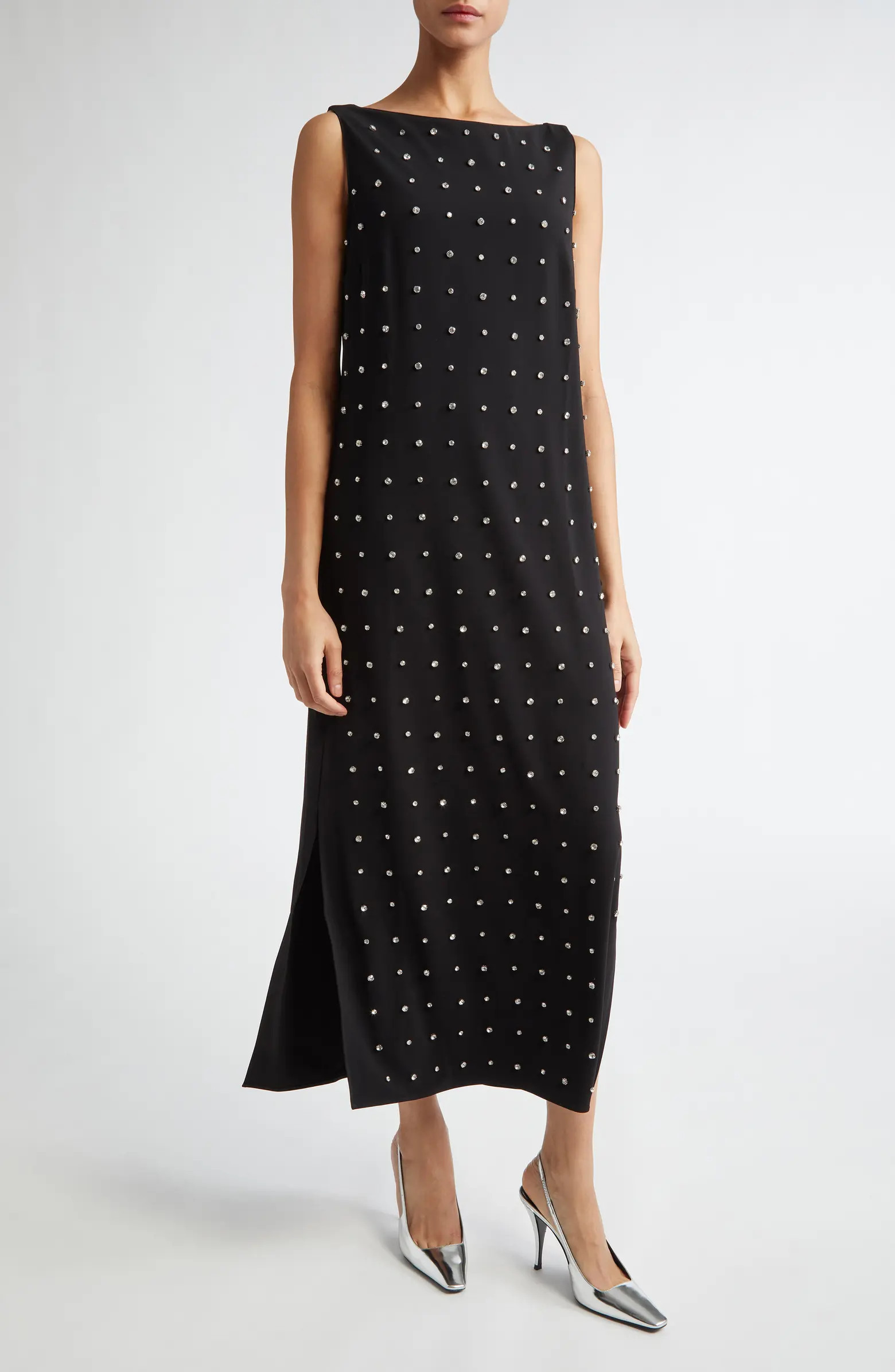 Crystal Stud Sleeveless Midi Dress | Nordstrom