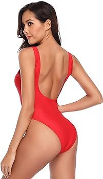 SHEKINI Women's Zipper Front Low Back High Cut One Piece Swimsuit Bathing Suit | Amazon (US)