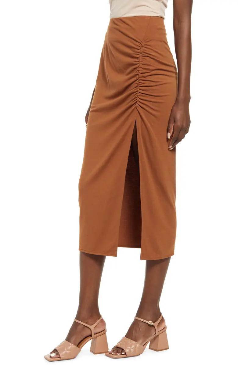 Open Edit Ruched Knit Midi Skirt | Nordstrom | Nordstrom