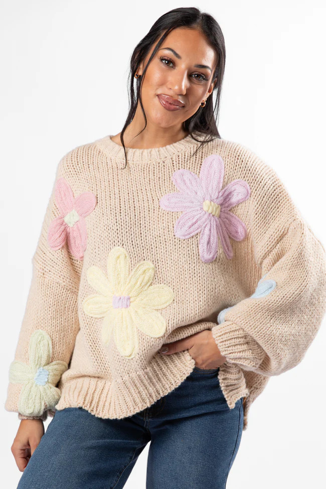Whatever You Feel Beige Multi Floral Sweater | Pink Lily