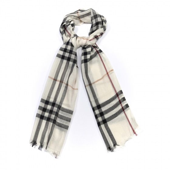 BURBERRY Wool Silk House Check Scarf Ivory | Fashionphile