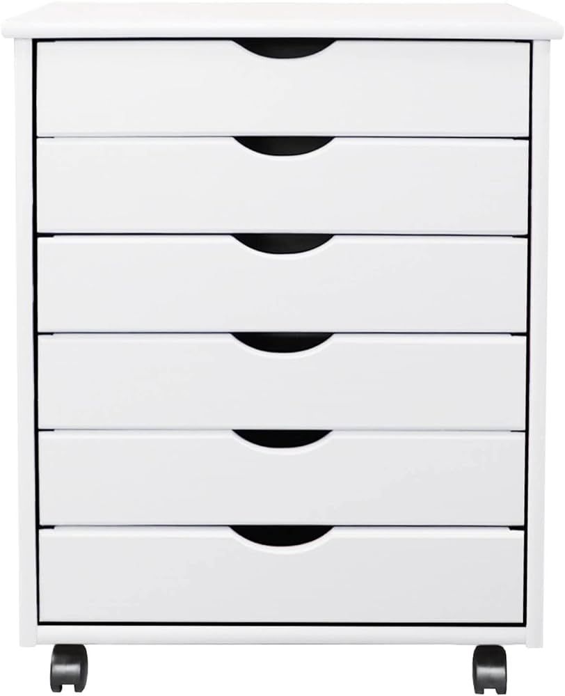 Adeptus Original Roll Cart, Solid Wood, 6 Drawer Extra Wide Drawers Roll Carts, White | Amazon (US)