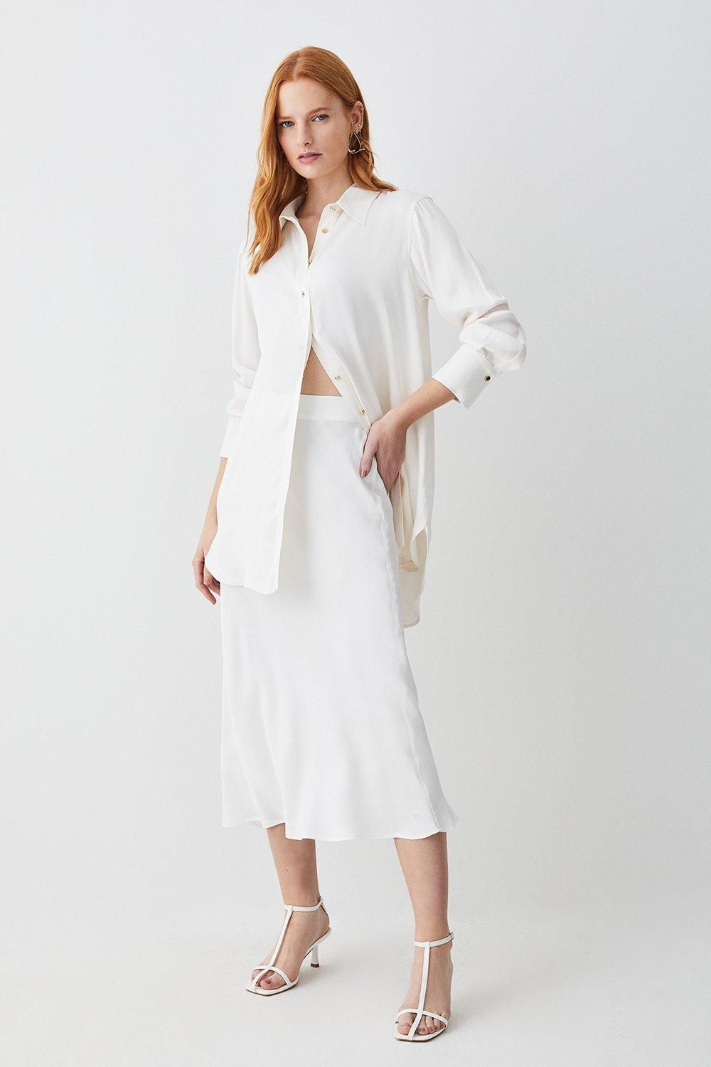 Viscose Satin Woven Boyfriend Shirt | Karen Millen UK + IE + DE + NL