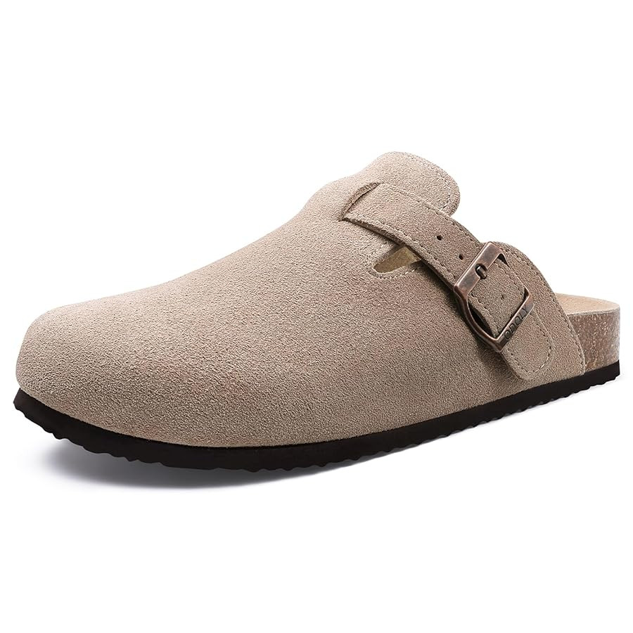 Genuine Suede Clogs for Women Men Soft Cork Footbed Leather Mules Comfort Potato Shoes with Arch ... | Amazon (US)