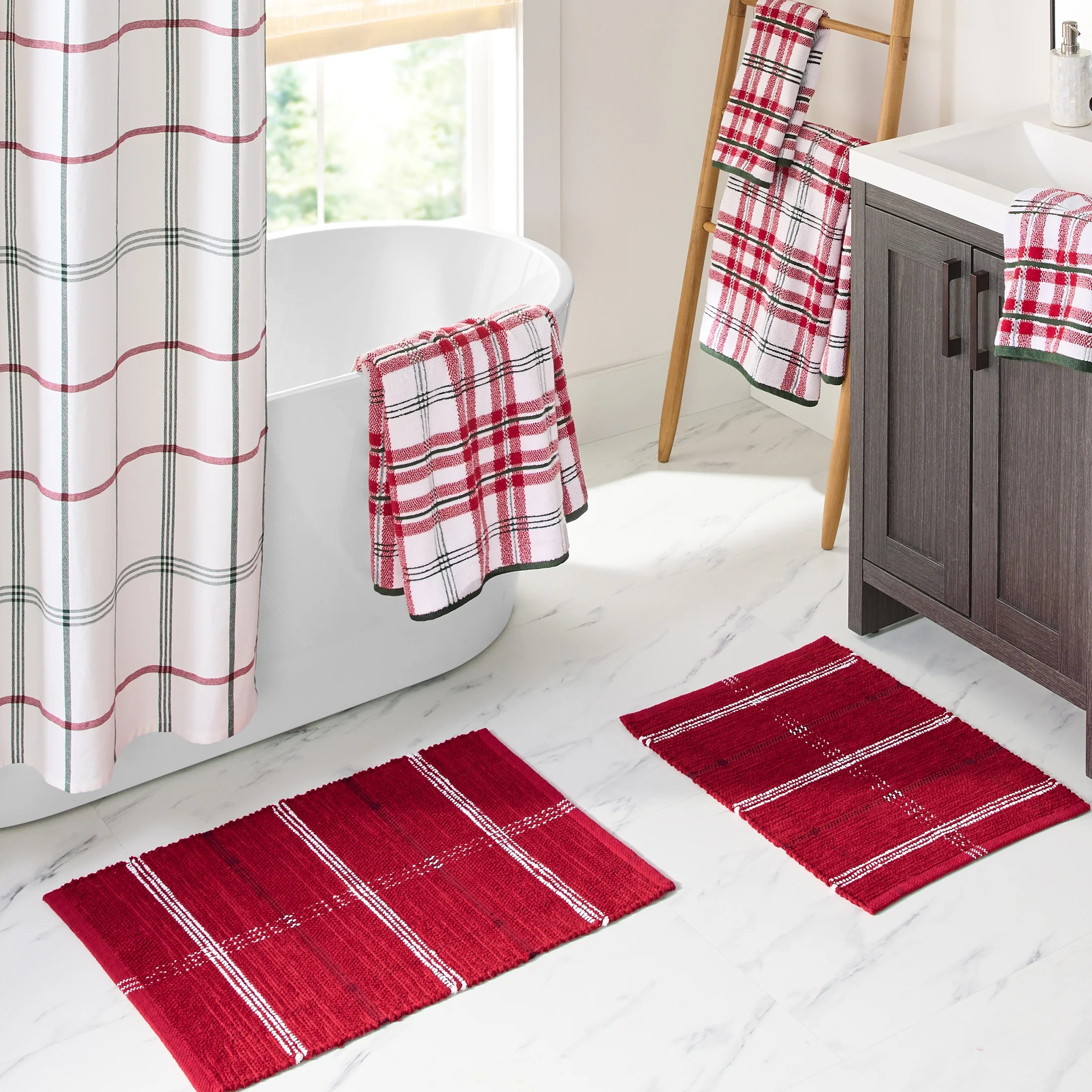 Better Homes & Gardens Cotton Holiday Christmas Plaid Farmhouse Plaid 2 Piece Bath Rug Set, Red, ... | Walmart (US)