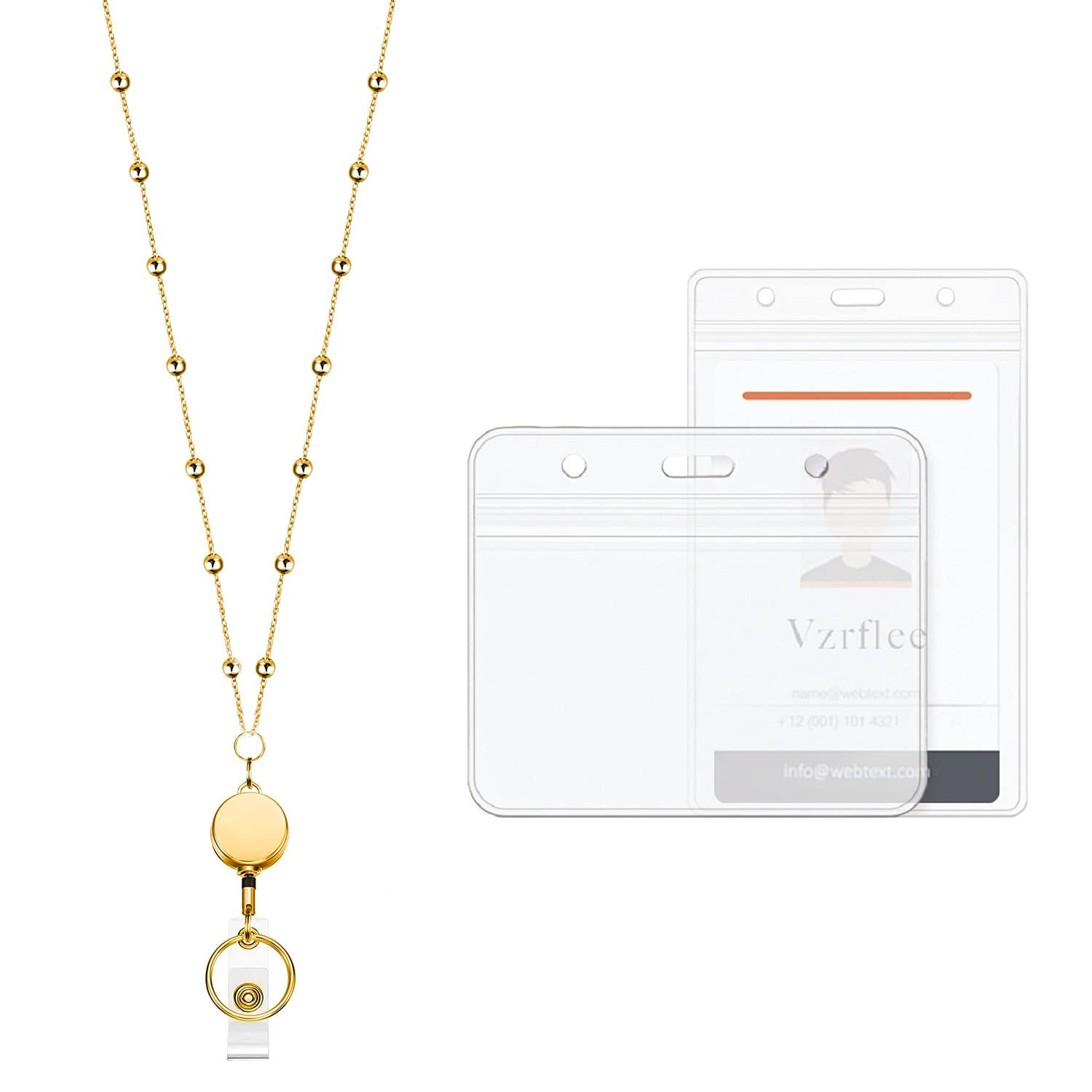 Retractable Badge Reel Lanyard with 2 Pieces ID Holder for Women, Fashion Beaded Chain Premium St... | Amazon (US)