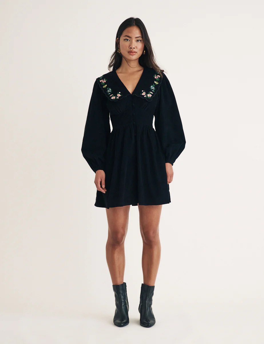 Black Cord Floral Embroidered Birdie Mini Dress | Nobody's Child
