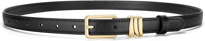 XZQTIVE Women Skinny Leather Belt Ladies Black Thin Waist Belt for Dresses Jeans Pants with Gold ... | Amazon (US)