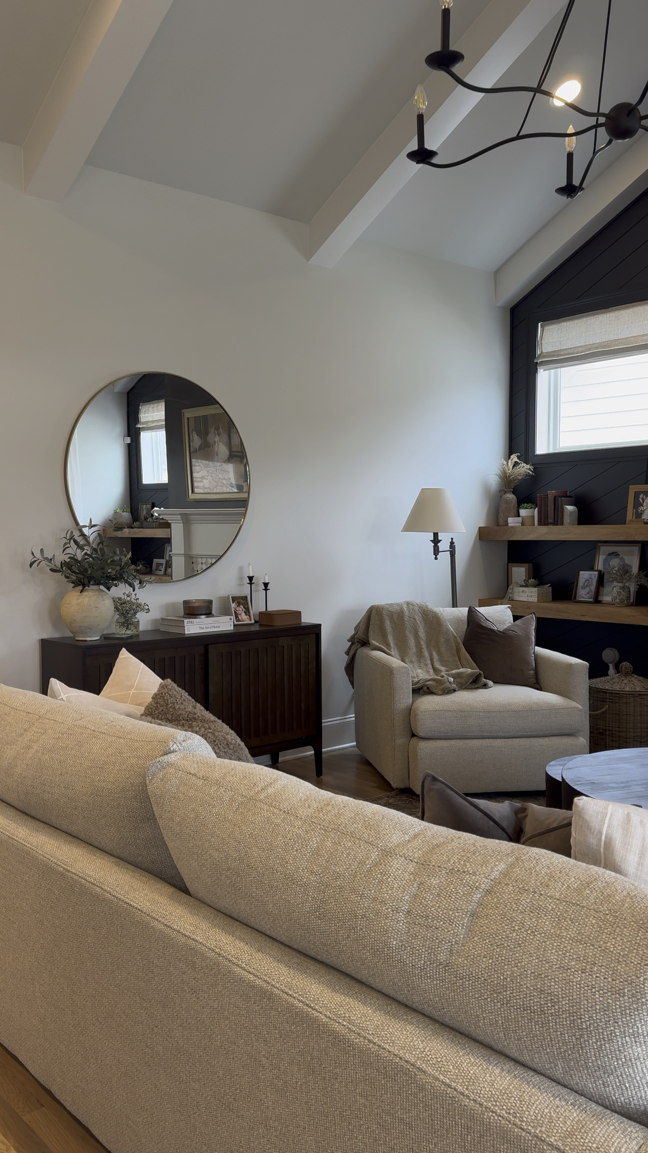 Living room decor ideas. Living room design. Side board. Mirrors. Furniture 

#LTKhome #LTKVideo #LTKstyletip