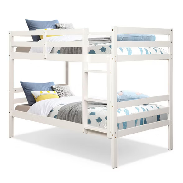 Costway Twin Over Twin Wood Bunk Beds Ladder Safety Rail EspressoWhite | Target