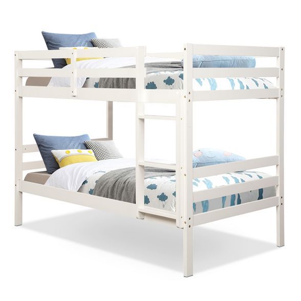 Costway Twin Over Twin Wood Bunk Beds Ladder Safety Rail EspressoWhite | Target