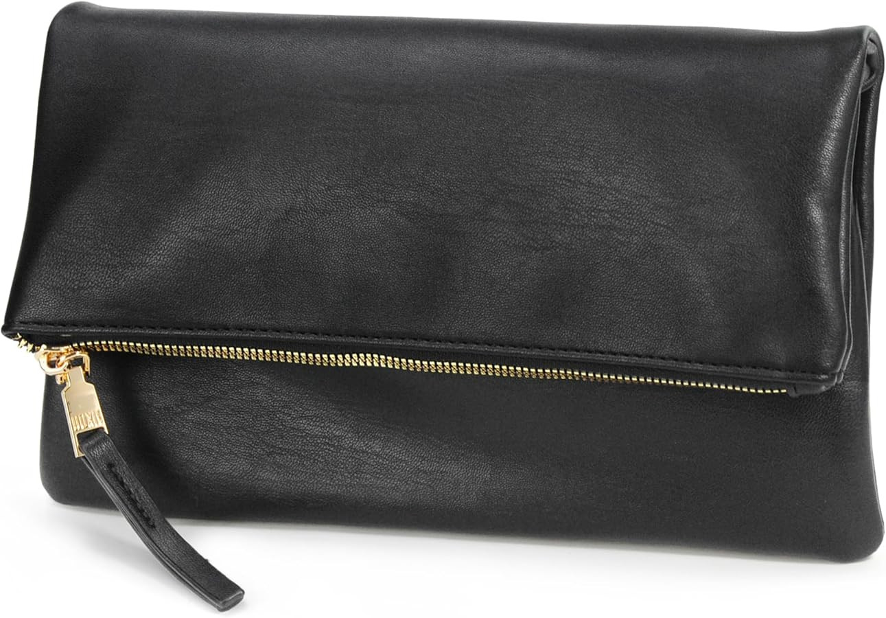 Women's Zipper Foldover Clutch Vegan Leather Envelope Cross body Bag with Chain Strap | Amazon (US)