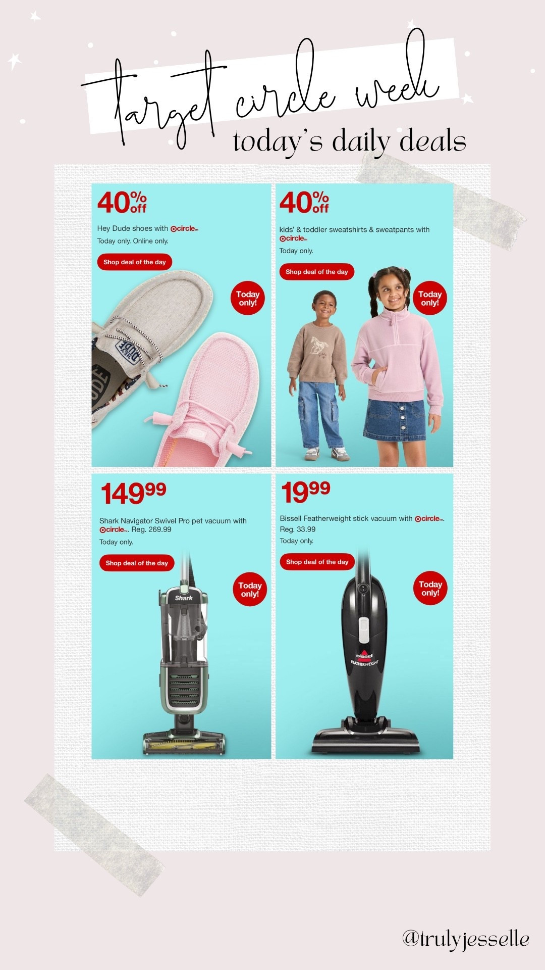 Target circle week, today’s daily deals, vacuum cleaner, kid sweatshirts and pants, hey dudes 

#LTKFindsUnder50 #LTKHome #LTKSaleAlert