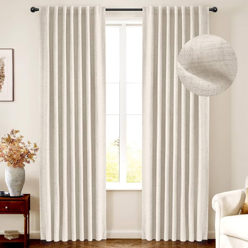 INOVADAY 100% Blackout Cream Curtains 84 Inch Length 2 Panels Set, Linen Blackout Curtains 84 Inc... | Amazon (US)
