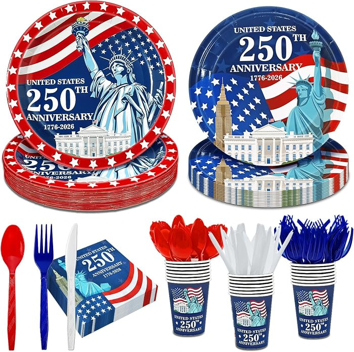 168 PCS 4th of July Decorations 250th Anniversary Patriotic Party Supplies Set Serve 24, American... | Amazon (US)
