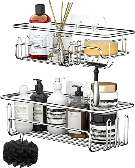 2 Packs Shower Caddy with Soap Dish & 11 Hooks, SUS304 Stainless Steel Bathroom Storage Shelves, ... | Amazon (US)