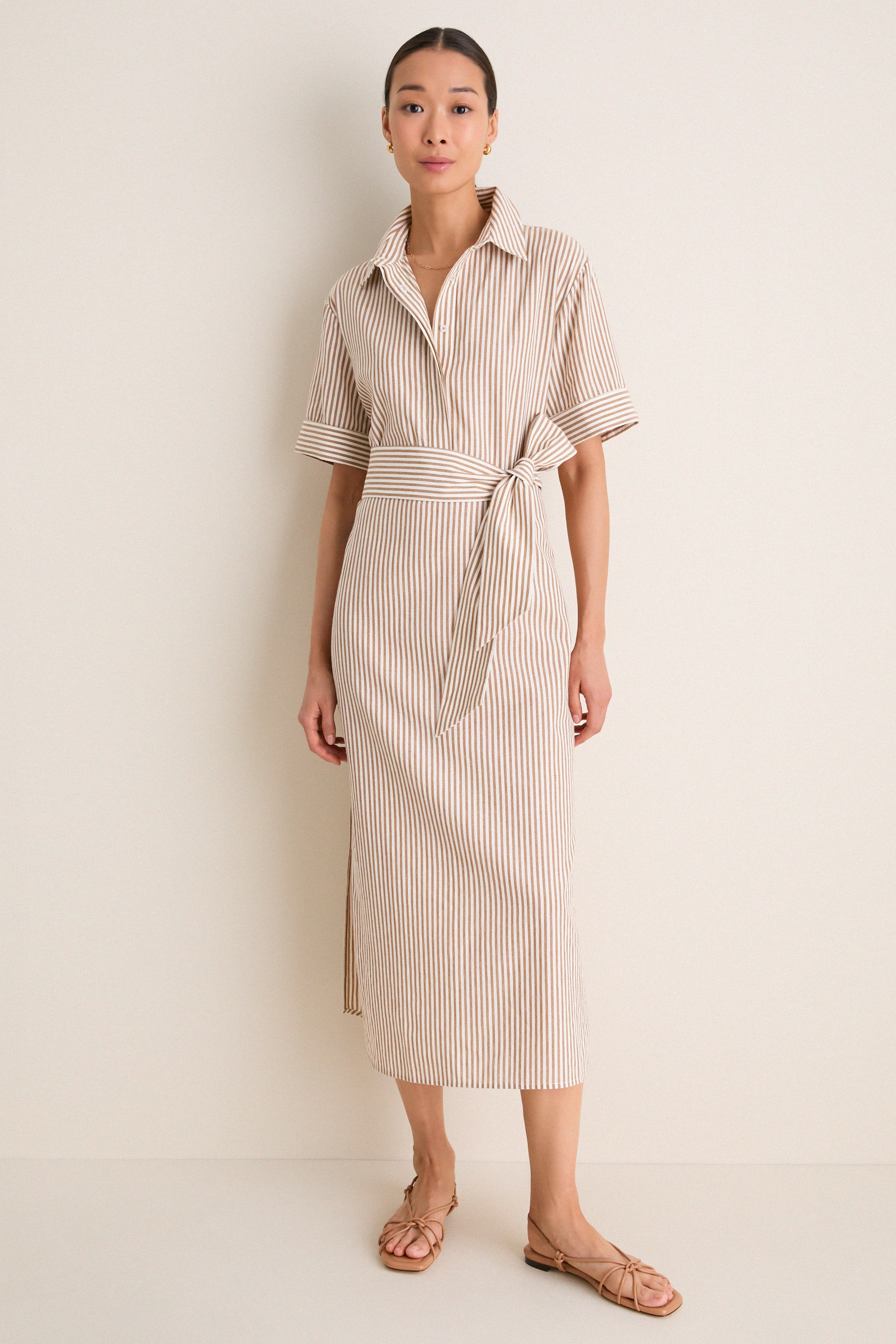 Latte Stripe Cotton Milano Shirt Dress | Tuckernuck (US)