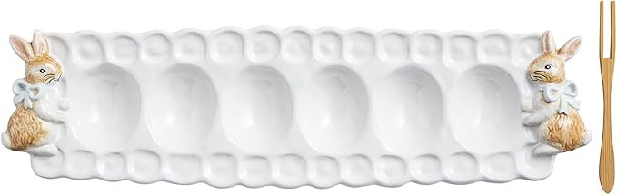 Mud Pie Easter Small Bunny Deviled Egg Tray and Fork Set | Amazon (US)
