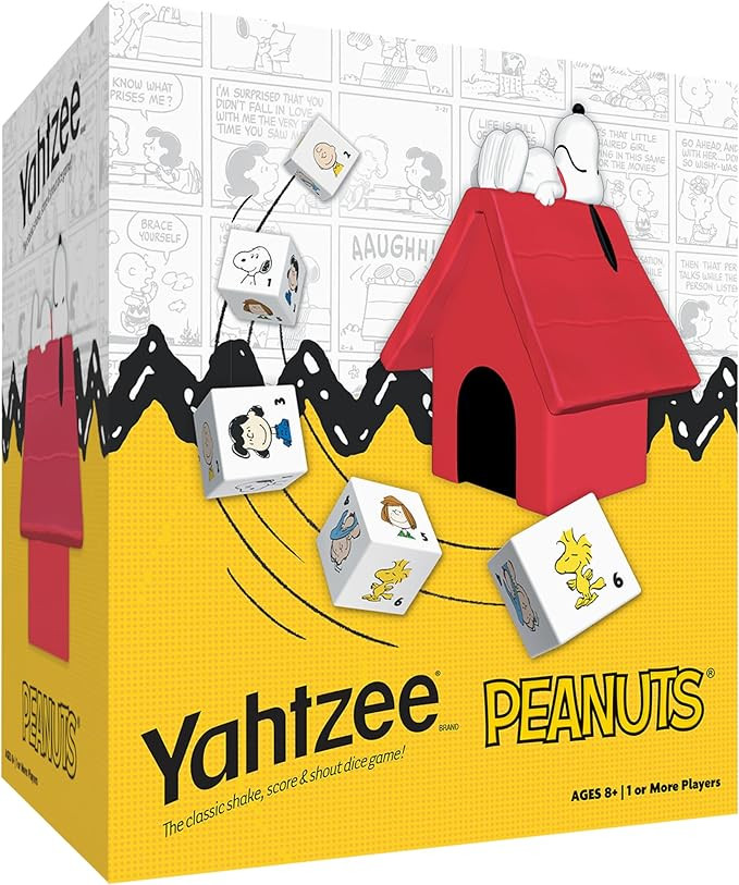 YAHTZEE: Peanuts Edition, Exclusive Snoopy’s Doghouse Cup, Roll The Dice with Charlie Brown, Wo... | Amazon (US)