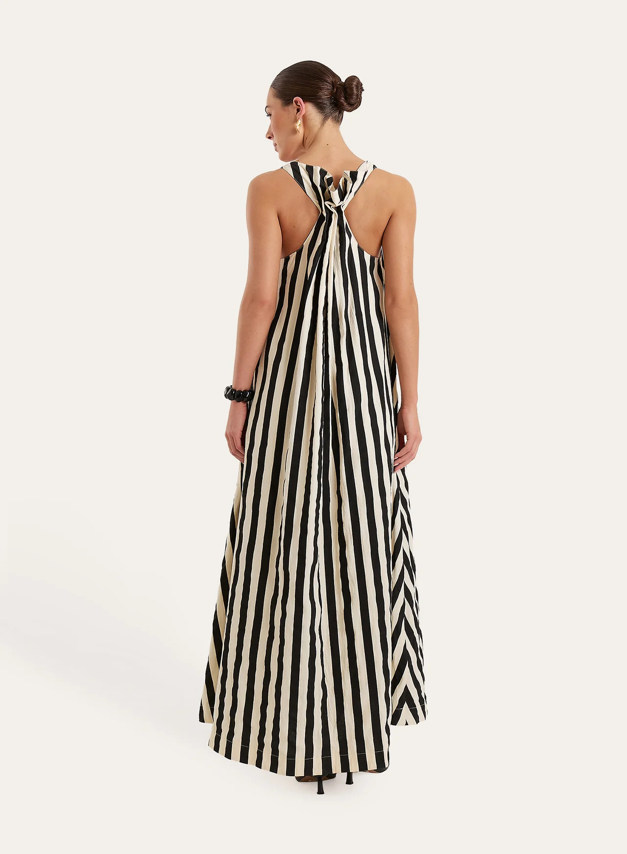 Women's Black and Cream Stripe Cotton Trapeze Maxi Dress | Valeria | 4th & Reckless | 4th & Reckless