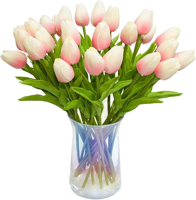 30pcs Artificial Tulips Flowers Real Touch Pink Tulips Fake Holland PU Tulip Bouquet Latex Flower... | Amazon (US)