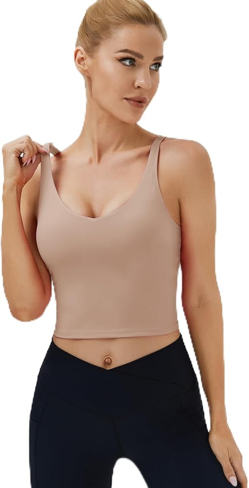 Oalka Sports Bra Womens Longline Padded Crop Tank Yoga Bras Workout Fitness Top | Amazon (US)