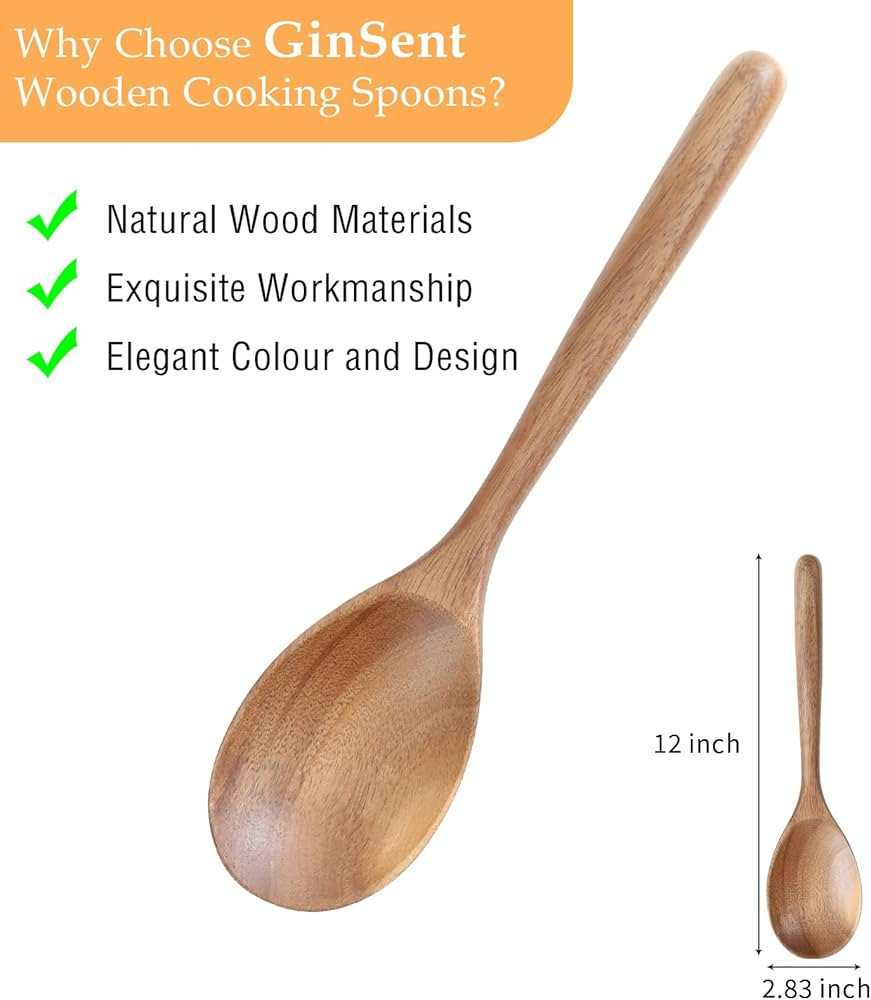 Kitchen Wooden Cooking Spoon, Solid Acacia Wood Serving Spoons for Mixing Stirring, Nonstick Kitc... | Amazon (US)