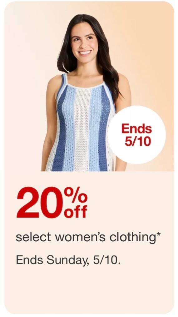 20% off select women’s clothing at  @Target 🎯￼

#LTKMothersDay #LTKootd #LTKSaleAlert