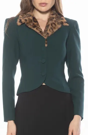 Alexia Admor Sabrina Faux Fur Notch Collar Blazer in Emerald at Nordstrom Rack, Size 12 | Nordstrom Rack
