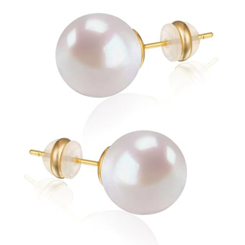 18K Gold Plated 925 Sterling Silver Posts Shell Pearl Stud Earrings for Women, Round White Simulated Pearl Earrings for Sensitive Ears, Hypoallergenic Minimalist Jewelry (12mm) | Amazon (US)